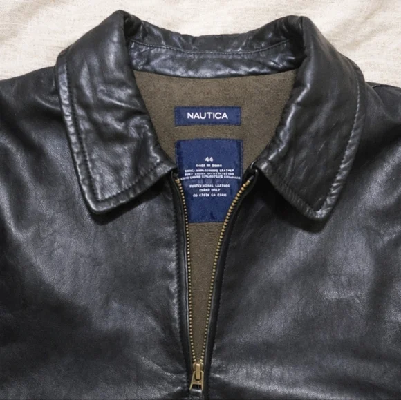 Vintage Y2K NAUTICA Genuine Leather Jacket Mens 44 Black Soft Leather Zip Front - Picture 6 of 8